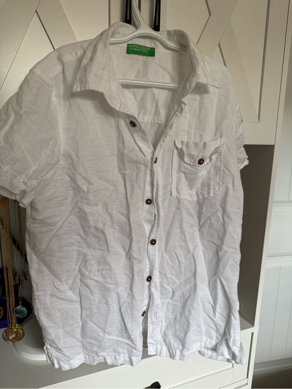 United Colors Of Benetton White Short-Sleeve Linen Button-Down Shirt